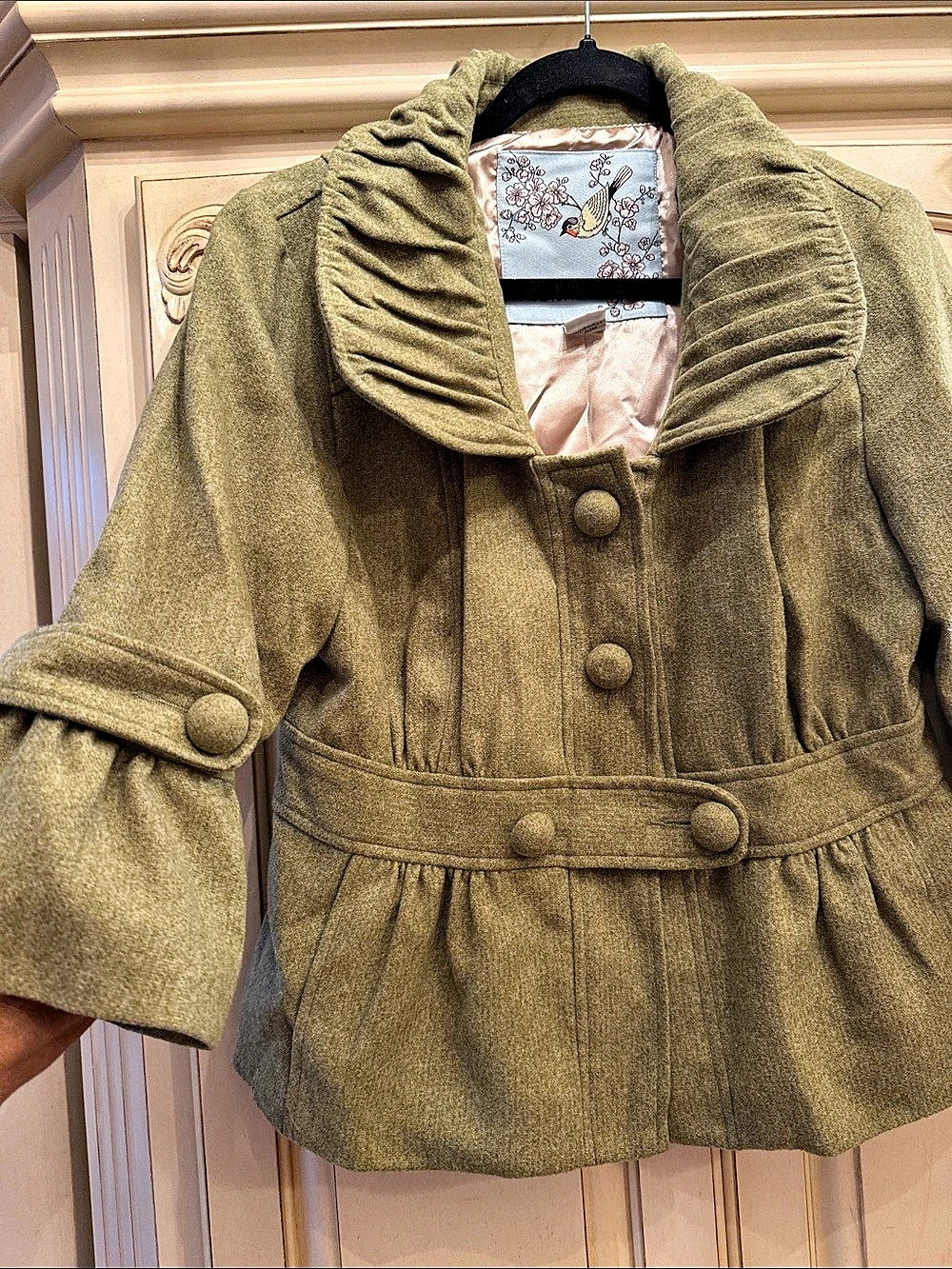 Tabitha Ruffle Jacket Olive Size 10